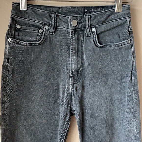 ALL SAINTS Faded Black Slim Jeans with Frayed Hem - Picture 4 of 9